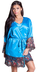 Women's Matte Satin Short wrap Lace Robe #3091/X