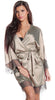 Women's Matte Satin Short Wrap Lace Robe #3094