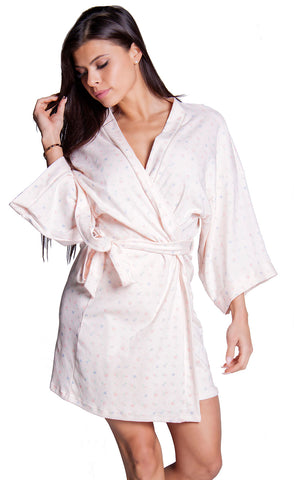 Women's  Cotton Blend Short Kimono Wrap Robe #3106