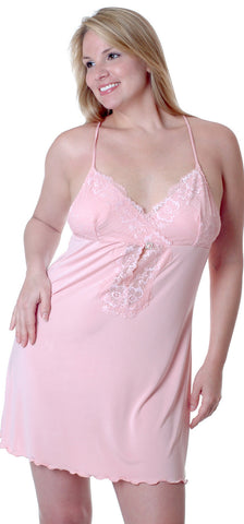 Women's Plus Size Microfibre Chemise with Lace #4067x(1x-3x)