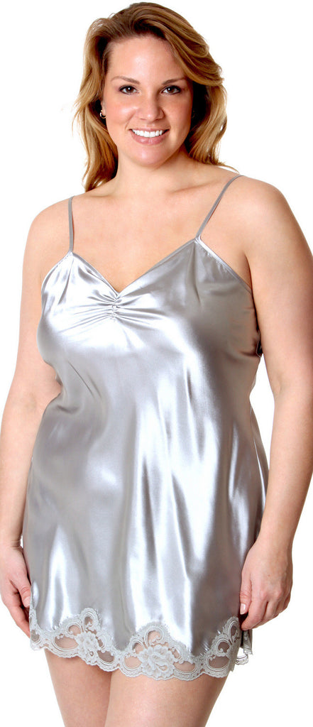 Women's Plus Size Silky Chemise or Slip with Lace #4077X (1x-6x