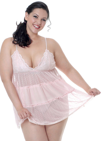 Women's Plus Size Dotted Mesh Babydoll with G-String #5218x