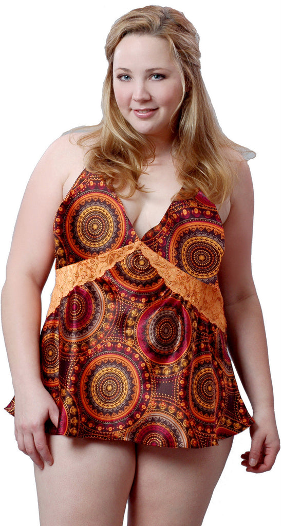 Women's Plus Size Printed Charmeuse Babydoll with G-string #5219x (1x- –  shirleymccoycouture