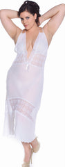 Women's Plus Size Georgette Deep-V Nightgown With Embroidered lace #6046X