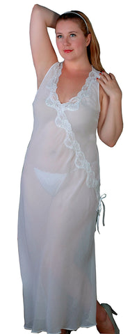 Women's Plus Size Bridal Crinkle Chiffon Nightgown With G-String #6048X