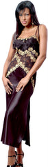 Women's Plus Size Elegant Silky Nightgown with Cross-dye Stretch Lace #6053