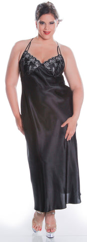 Women's Plus Size Bridal Silky Strappy Nightgown With Embroidery #6056X