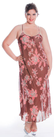 Women's Plus Size Printed Chiffon Nightgown or Swim Cover-Up With G-String Set #6060X