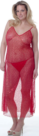 Women's Plus Size Sequined Mesh Nightgown With G-string Set #6061X