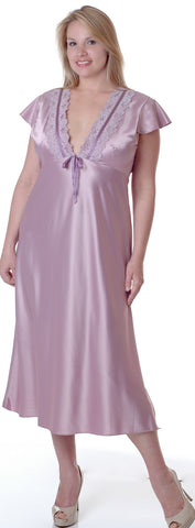 Women's Plus Size Matte Satin Nightgown With Lace #6063X