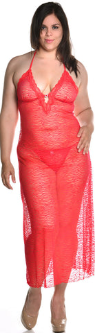 Women's Plus Size Jacquard Mesh Nightgown With G-String #6079X
