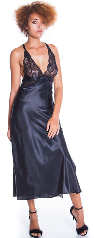 Women's Silky Nightgown With Stretch Lace #6089