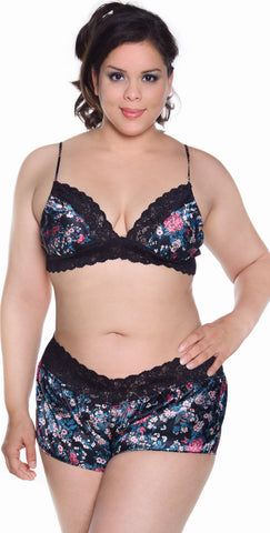 Women's Plus Size Printed Charmeuse Bralette Boy Short Set #7073x