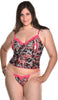 Women's Plus Size Printed Mesh Camisole Thong Set #7074x