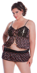 Women's Plus Size Printed Charmeuse Camisole Skirted Thong Set #7080x