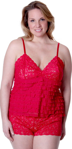 Women's Plus Size Ruffled Camisole Boy Short Set #7095x