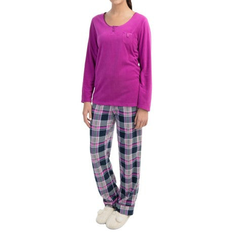 Carole Hochman Microfleece Long Pajamas Set #159881, Purple Plaid