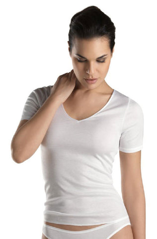 HANRO Cotton Seamless Short Sleeve Shirt #1504