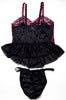 Women's Nylon Tricot Camidoll with String Bikini #SM105, Black, Size M